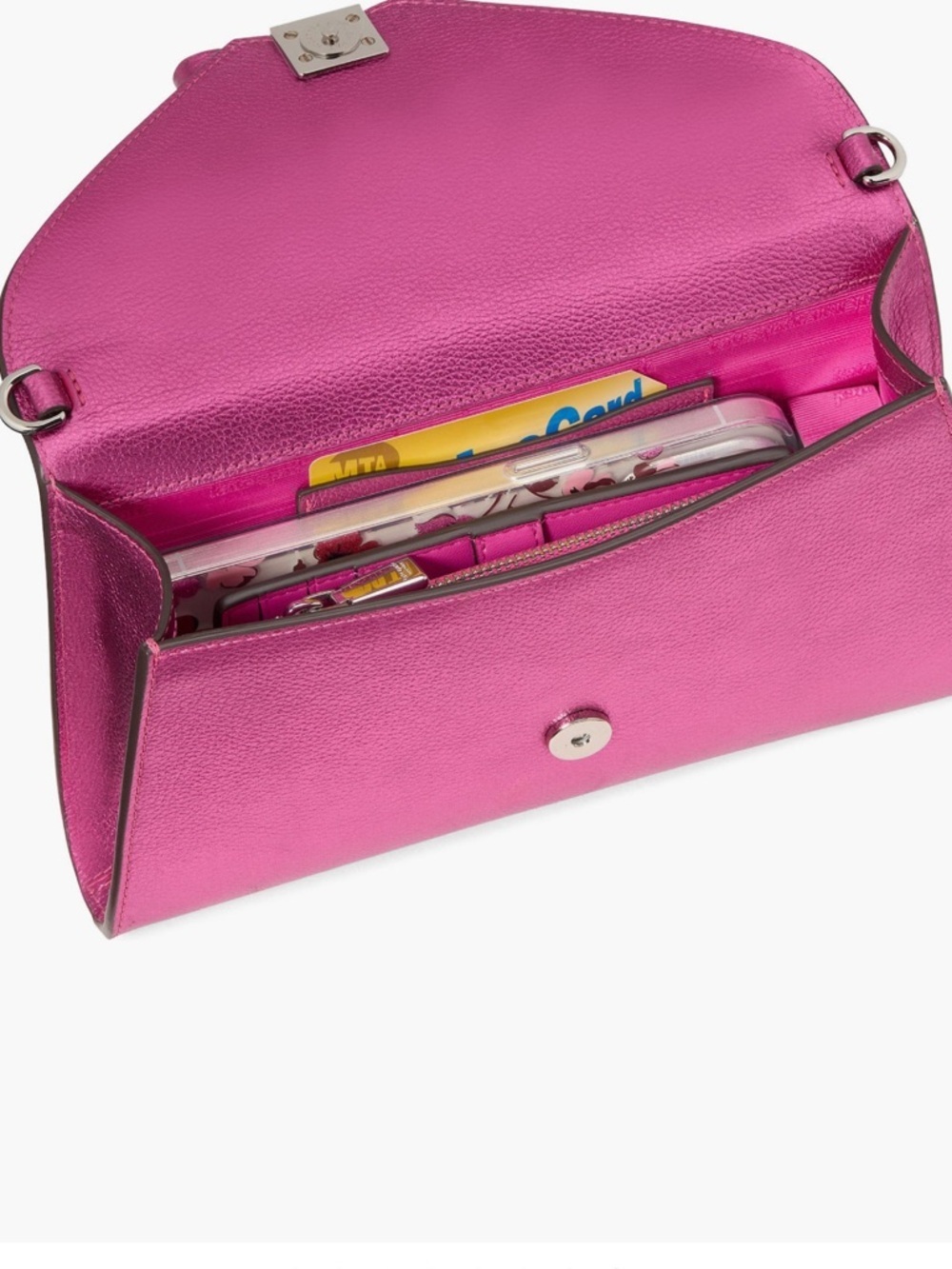 Kate Spade Morgan Bow Metallic fuchsia Envelope Flap Crossbody and dust bag NWT - Picture 8 of 12